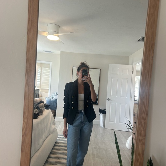 Mango Black Double-Breasted gold button Blazer - Picture 6 of 8